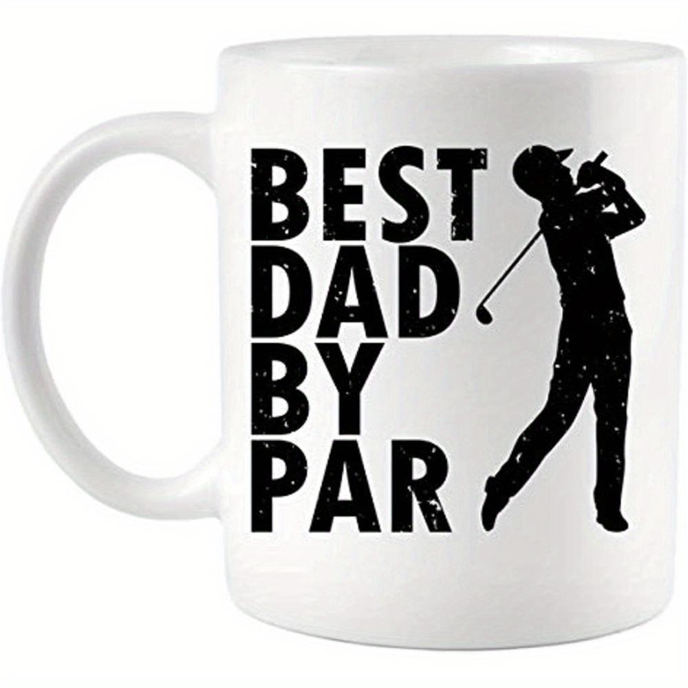 Tailorly White Ceramic 11 oz Mug - Best Dad By Par Silhouette Of An Athlete Taking A Swing Among Vintage Texture Mug