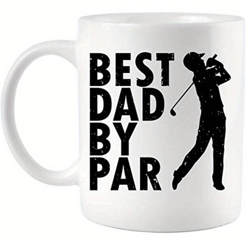 Tailorly White Ceramic 11 oz Mug - Best Dad By Par Silhouette Of An Athlete Taking A Swing Among Vintage Texture Mug