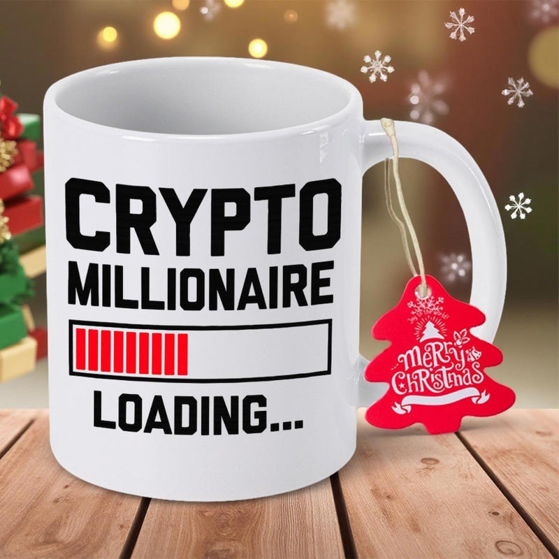 Tailorly White Ceramic 11 oz Mug - Crypto Millionaire Loading Bold Blocky Text Design With A Red Partially Filled Loading Bar Mug