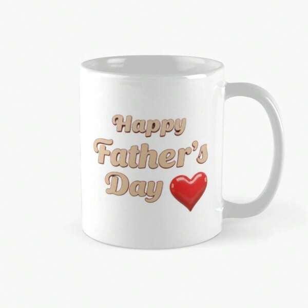Tailorly White Ceramic 11 oz Mug - Happy Father's Day Simple Red Heart Below Elegant Textured Puffy Heart