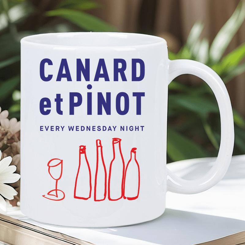 Tailorly White Ceramic 11 oz Mug - Every Wednesday Night Minimalist Red Line Art Illustrating Several Different Elegant Wine Bottles Wine