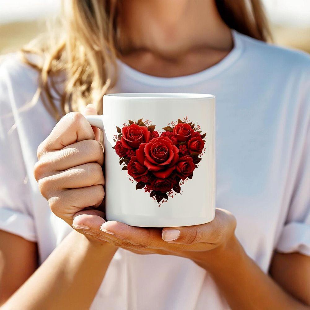 Tailorly White Ceramic 11 oz Mug - Red Roses Arranged In A Romantic Heart Shape With Vibrant Petals Rose