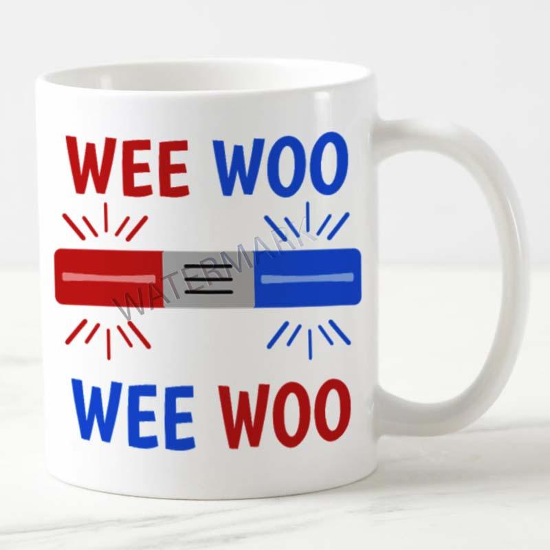 Tailorly White Ceramic 11 oz Mug - Wee Woo Wee Woo Vibrant Flashing Emergency Lights Glowing Brightly In Red And Blue Siren