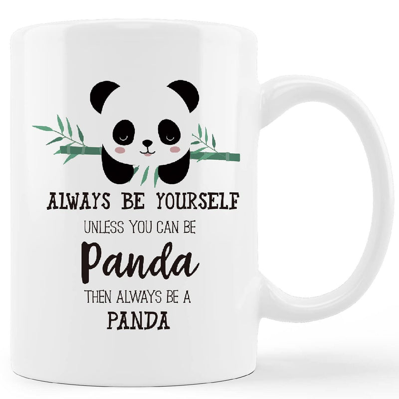 Tailorly White Ceramic 11 oz Mug - Always Be Yourself Unless You Can Be Panda Then Always Be A Panda Adorable Cartoon Bear Resting On A Green Bamboo Branch With