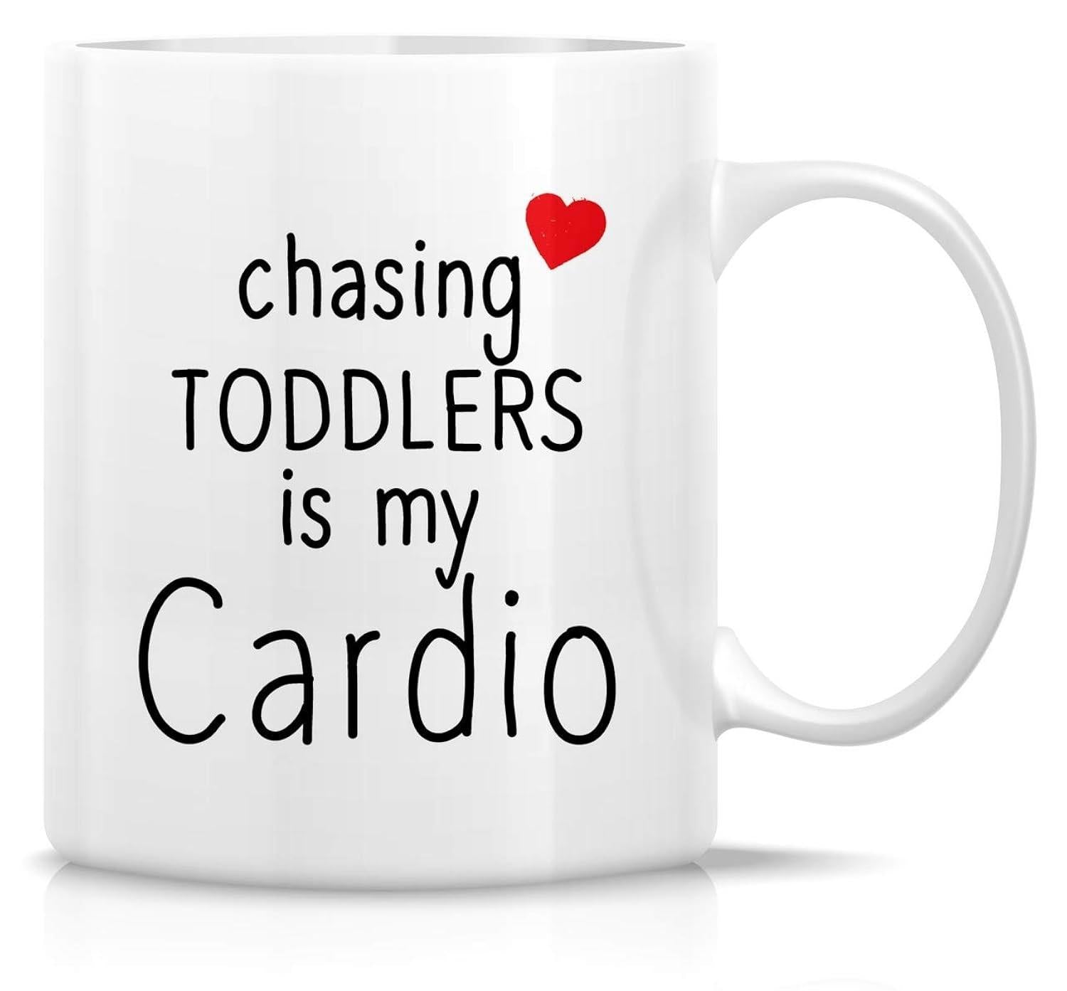 Tailorly White Ceramic 11 oz Mug - Chasing Toddlers Is My Cardio Simple Featuring Small Red Heart Decoration Design Mug