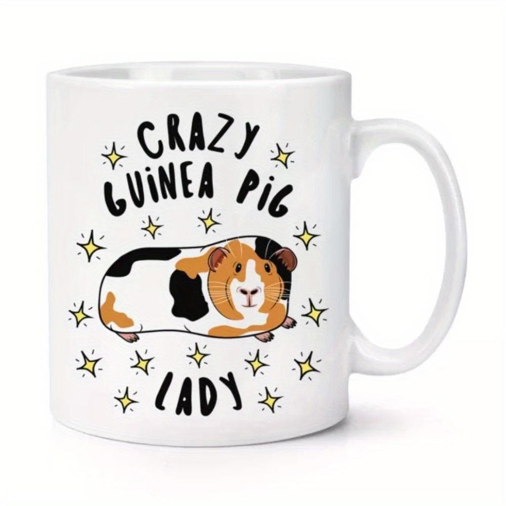 Tailorly White Ceramic 11 oz Mug - Crazy Guinea Pig Lady Cute Tricolor Pet Sitting Among Sparkling Golden Stars Guinea Pig