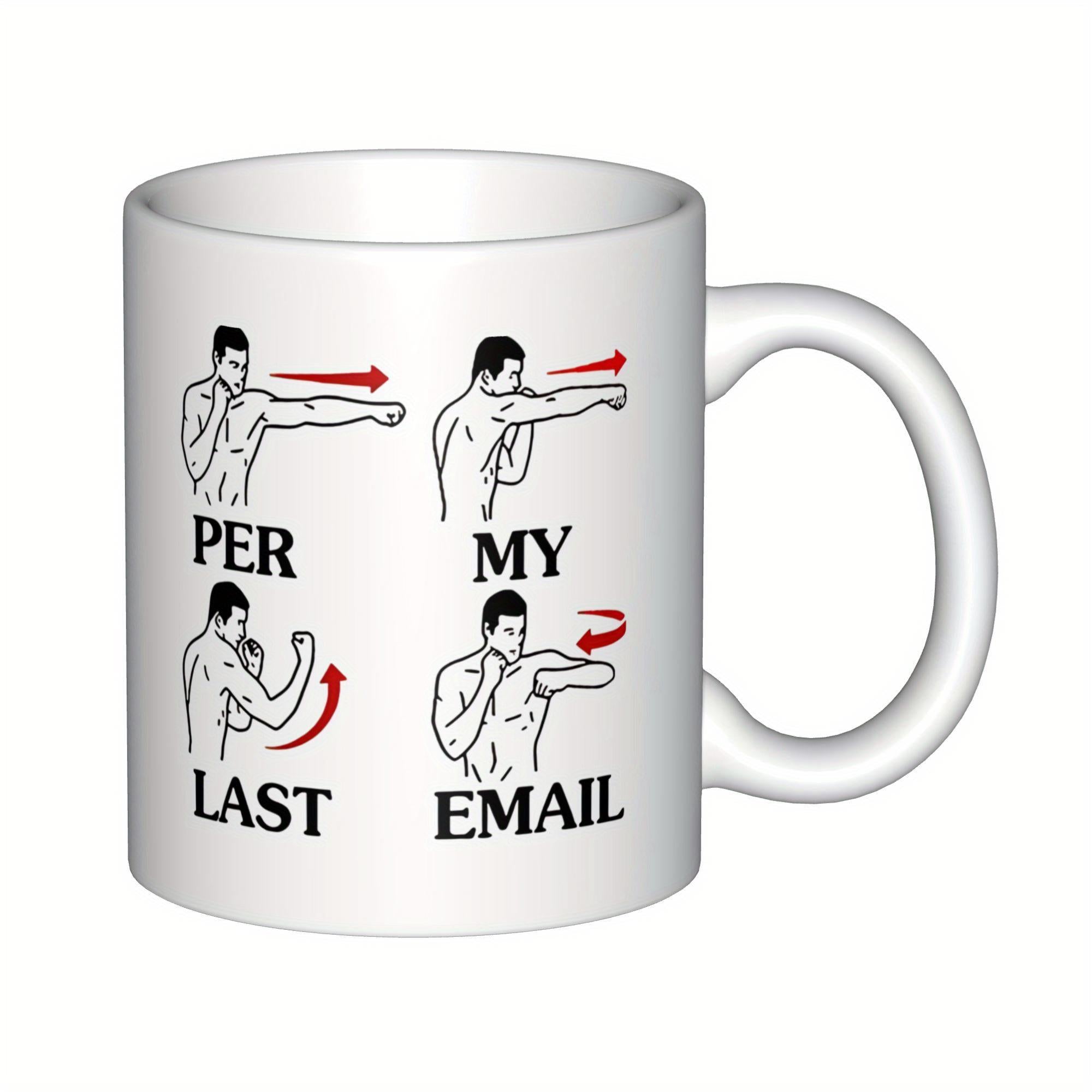 Tailorly White Ceramic 11 oz Mug - Per My Last Email Four Stylized Illustrations Showing Various Boxing Stances With Directional Arrows Man