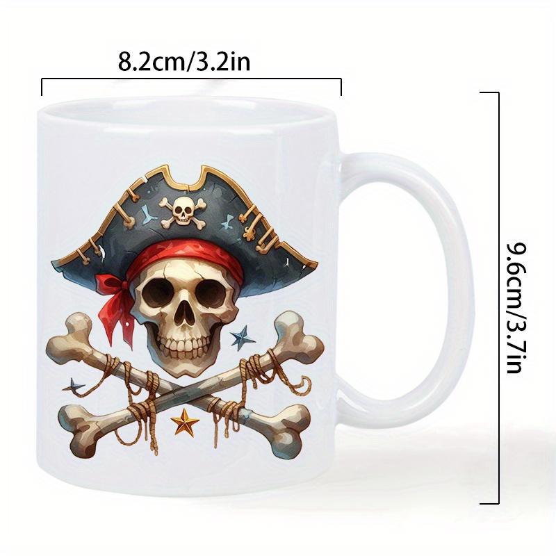 Tailorly White Ceramic 11 oz Mug - Fearless Pirate Wearing Tattered Hat With Weathered Crossed Bones Skull