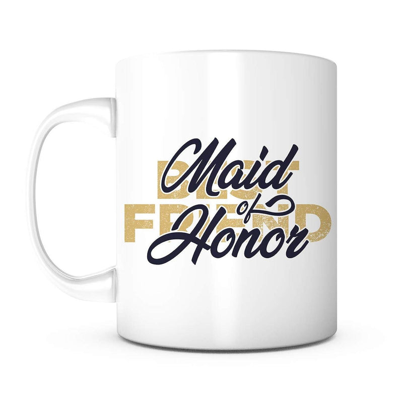 Tailorly White Ceramic 11 oz Mug - Maid Of Honor Best Friend Elegant Script Overlapping Bold Block Lettering On