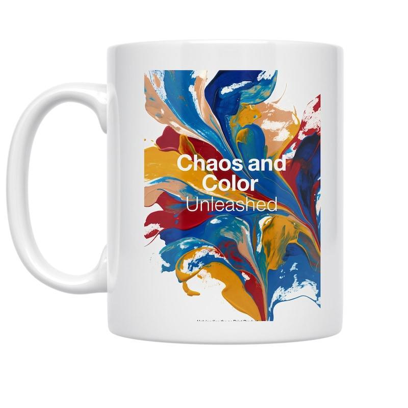 Tailorly White Ceramic 11 oz Mug - Chaos And Color Unleashed Vibrant Abstract Swirls Of Blue And Yellow Flowing In Artistic Splatters Splash