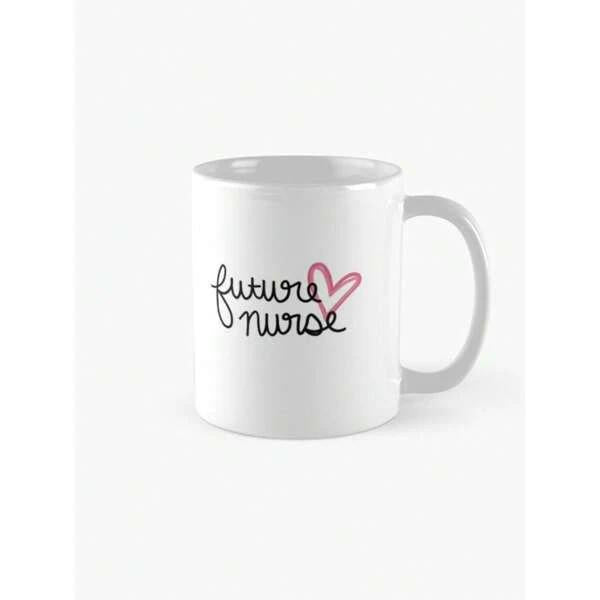Tailorly White Ceramic 11 oz Mug - Future Nurse Elegant Handwritten Script With Small Pink Outline Heart