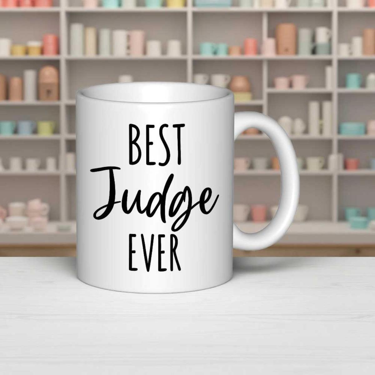 Tailorly White Ceramic 11 oz Mug - Best Judge Ever Minimalist Ceramic Vessel With Smooth White Glaze And Scripted Typography Mug