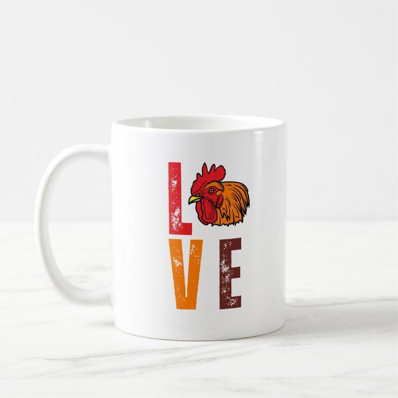 Tailorly White Ceramic 11 oz Mug - Love Rustic Farmhouse Morning With Distressed Letters And Colorful Morning Rooster