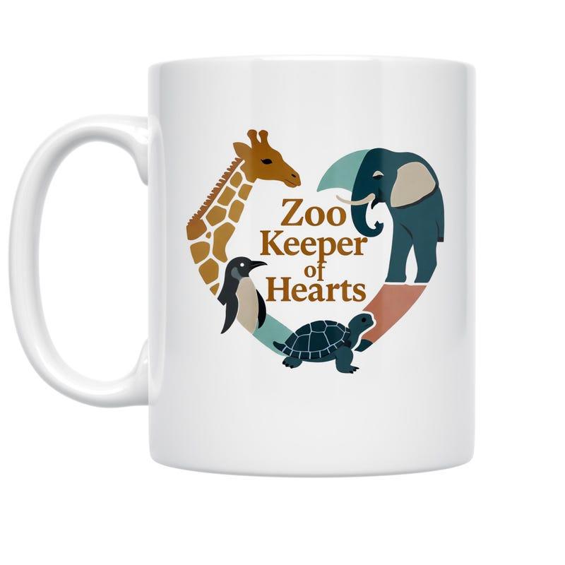 Tailorly White Ceramic 11 oz Mug - Zoo Keeper Of Hearts Colorful Wild Animals Arranged In A Heart Shape Formation Among Nature Animal Heart