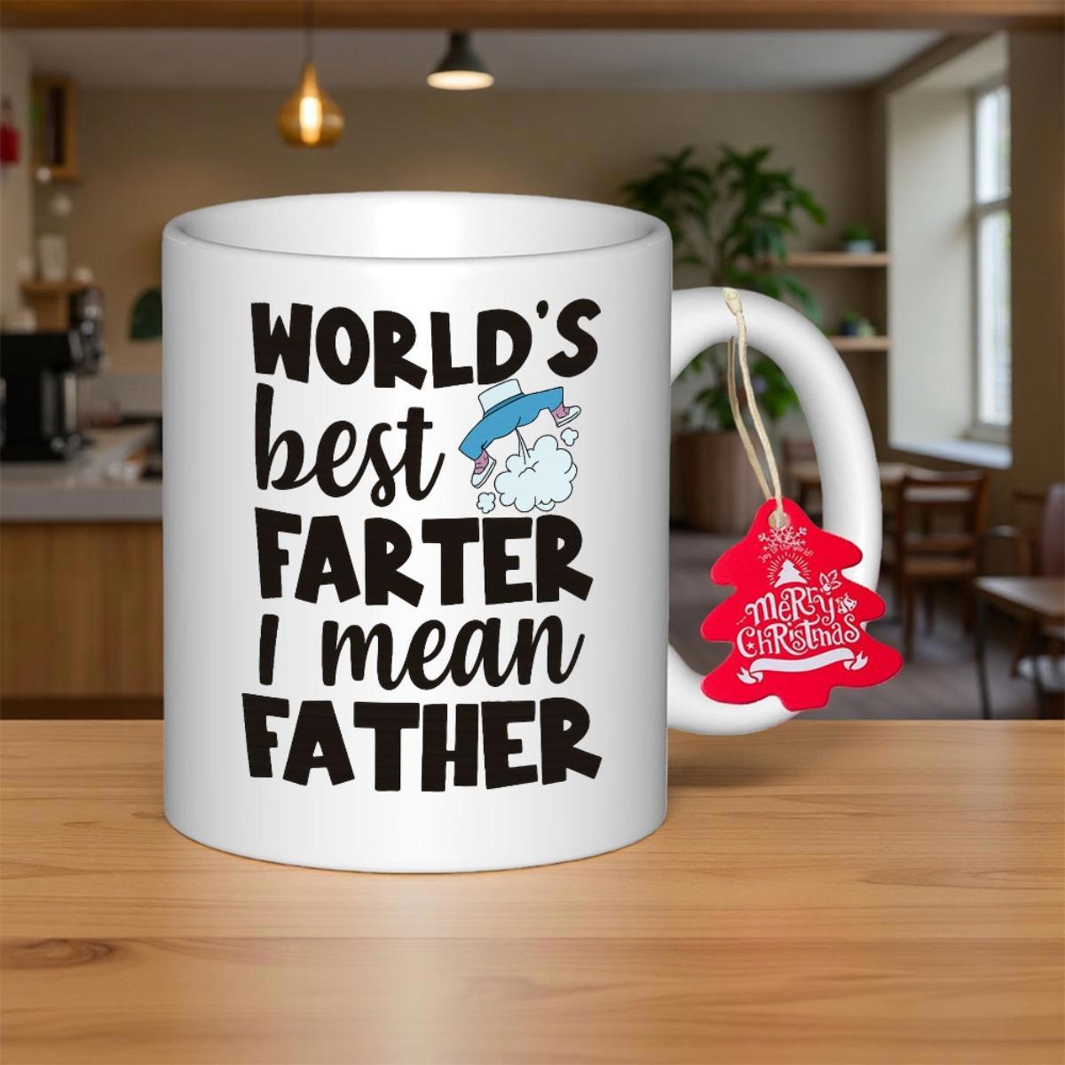 Tailorly White Ceramic 11 oz Mug - Worlds Best Farter I Mean Father Whimsical Cartoon Gnome Character With Blue Hat And White Beard Father