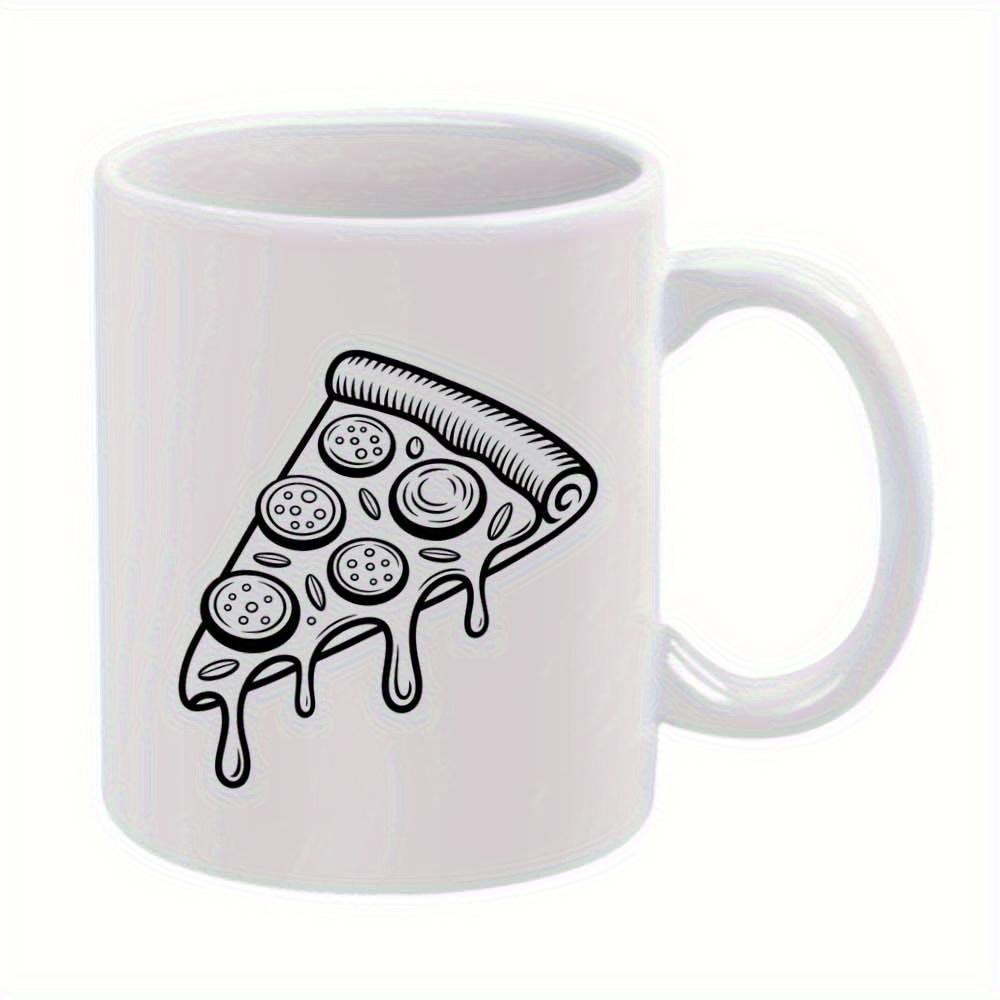 Tailorly White Ceramic 11 oz Mug - Stylized Line Art Illustrating A Delicious Pepperoni Slice With Melting Cheese Pizza