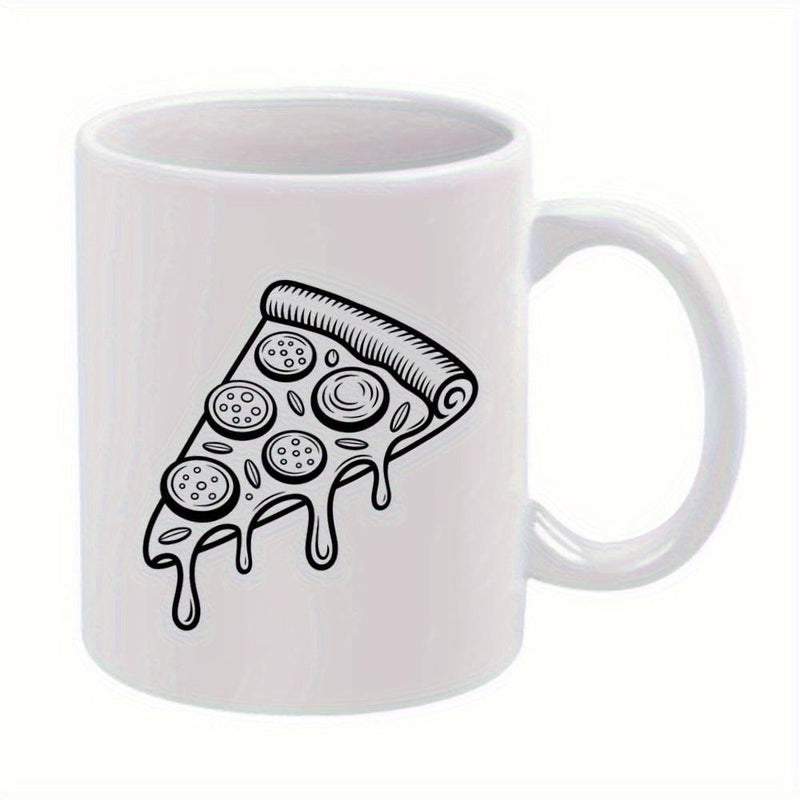 Tailorly White Ceramic 11 oz Mug - Stylized Line Art Illustrating A Delicious Pepperoni Slice With Melting Cheese Pizza