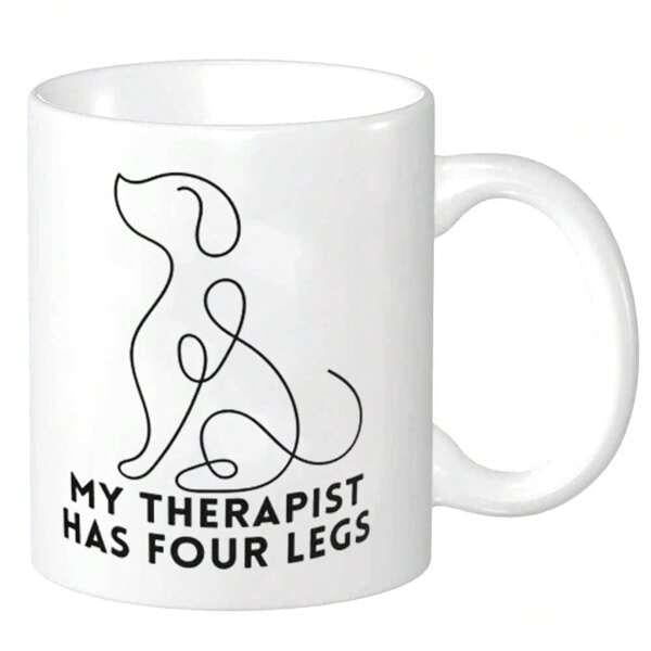 Tailorly White Ceramic 11 oz Mug - My Therapist Has Four Legs Minimalist Black One Line Art Of A Loyal Sitting Dog