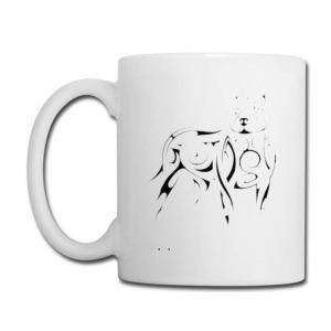 Tailorly White Ceramic 11 oz Mug - Minimalist Abstract Black Line Art Style Featuring Two Serene Elegant Figures Silhouette