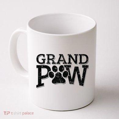 Tailorly White Ceramic 11 oz Mug - Grand Paw Distressed Vintage Style Bold Text With Animal Footprint Graphic Paw