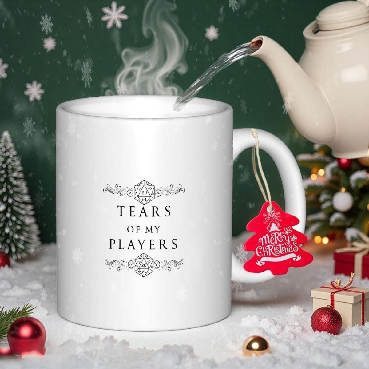 Tailorly White Ceramic 11 oz Mug - Tears Of My Players Minimalist White Ceramic Vessel Among Festive Holiday Snow Decorations Mug