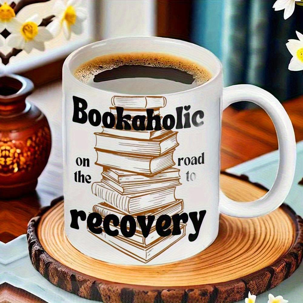 Tailorly White Ceramic 11 oz Mug - Bookaholic On The Road To Recovery Neatly Piled Vintage Style Sketch Books Arranged Together Books