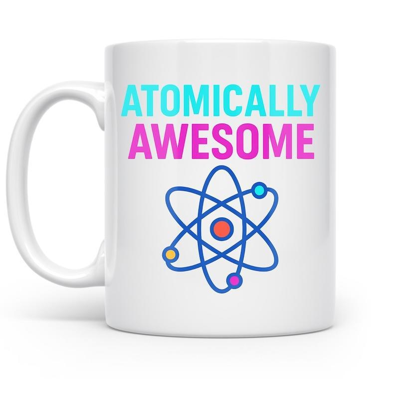 Tailorly White Ceramic 11 oz Mug - Atomically Awesome Colorful Electrons Circling A Vibrant Central Nucleus Within Scientific Orbits Atom