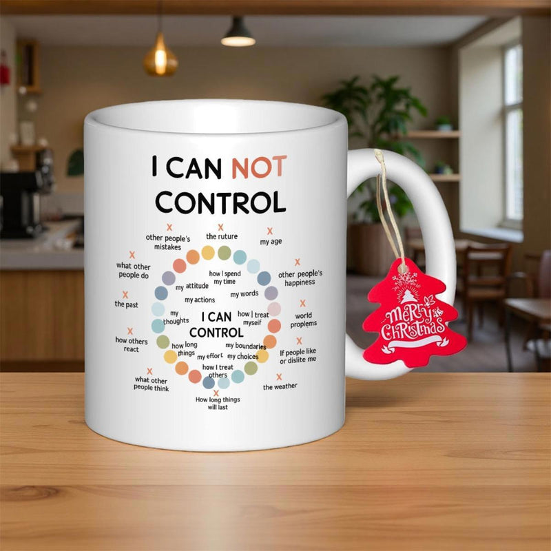 Tailorly White Ceramic 11 oz Mug - I Can Not Control I Can Control Educational Mindfulness Mental Health Diagram Featuring Colorful Circular Dots Arrangement Art