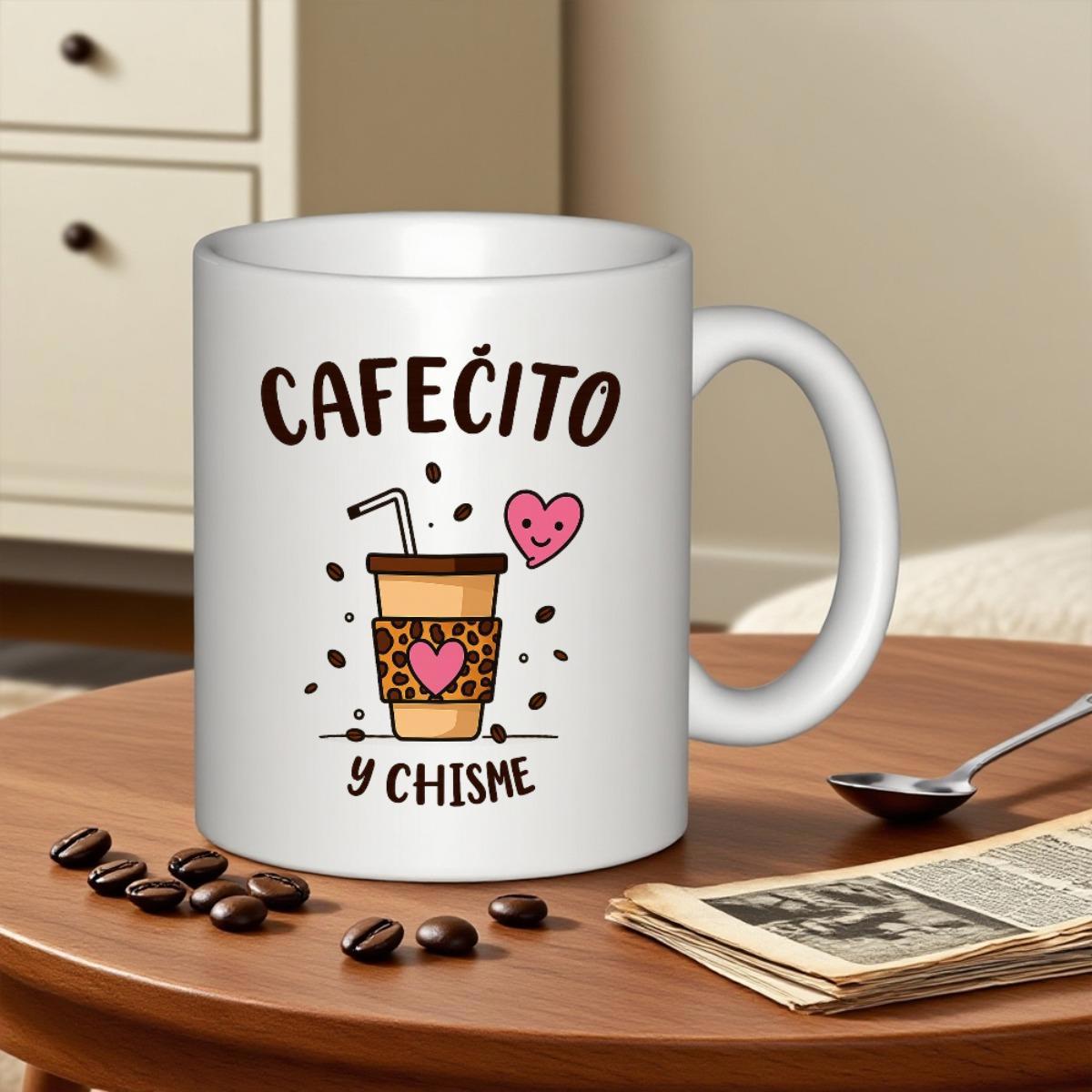 Tailorly White Ceramic 11 oz Mug - Hand Drawn Illustration With Leopard Pattern Sleeve And Smiling Pink Heart Mug