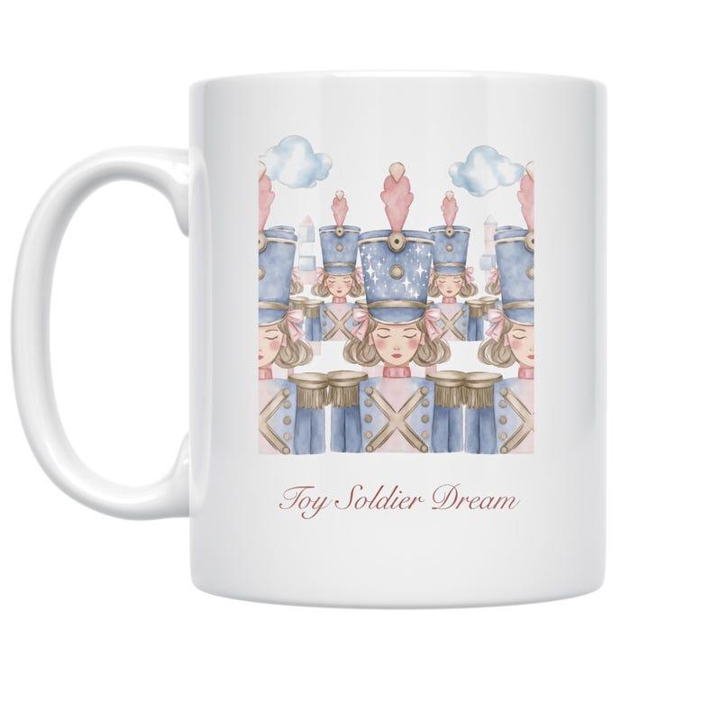 Tailorly White Ceramic 11 oz Mug - Toy Soldier Dream Soft Watercolor Illustration Of Multiple Blue Uniformed Nutcracker Style Soldier