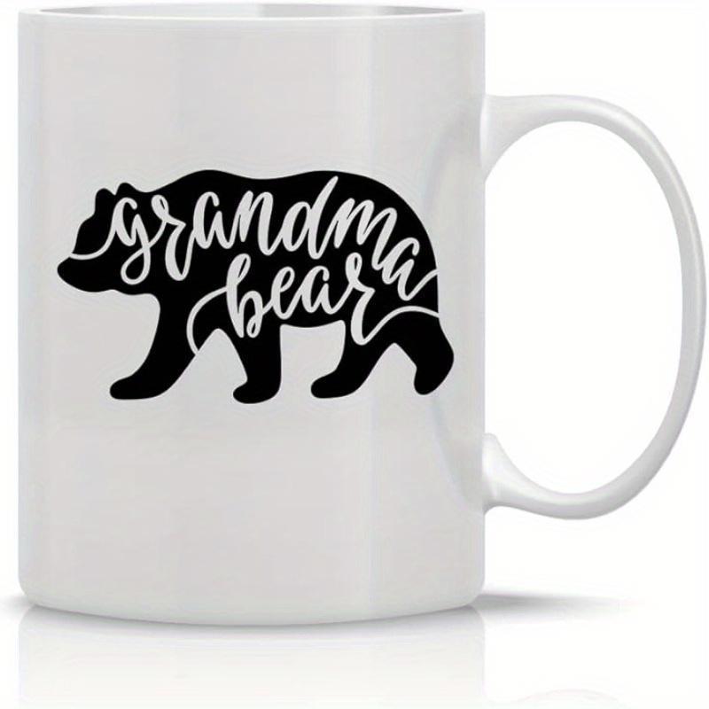 Tailorly White Ceramic 11 oz Mug - Grandma Bear Silhouette Of A Walking Forest Animal With Elegant Script Typography Bear