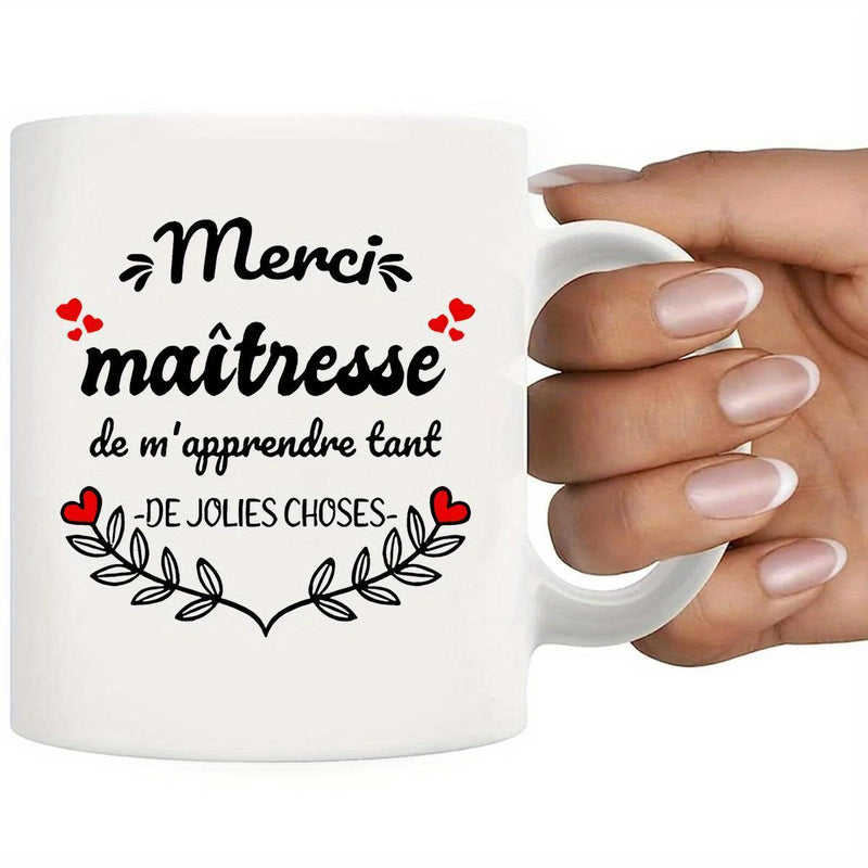 Tailorly White Ceramic 11 oz Mug - Decorative Minimalist Wreath With Floating Little Red Symbols And Heart