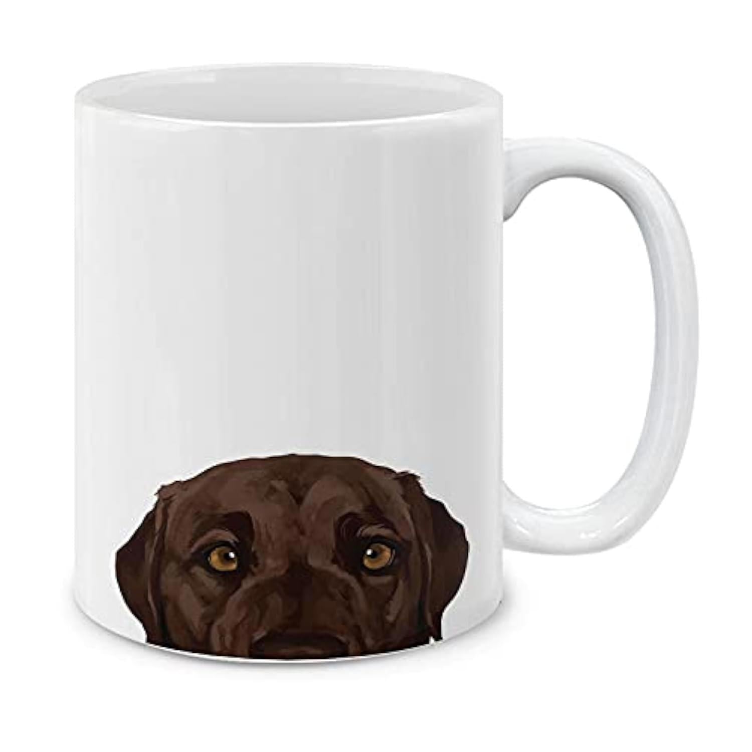 Tailorly White Ceramic 11 oz Mug - Hand Painted Chocolate Labrador Peeking Up From The Bottom Surface Dog