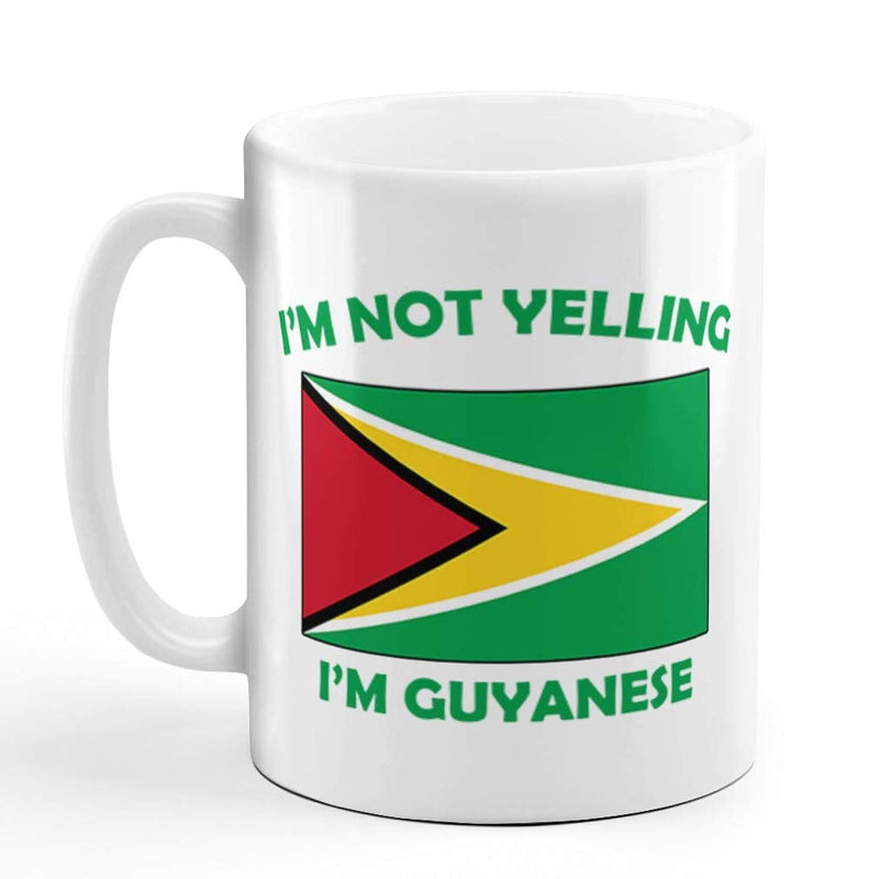 Tailorly White Ceramic 11 oz Mug - Im Not Yelling Im Guyanese Vibrant National Flag Featuring Golden Arrowhead Symbolic Graphics Flag