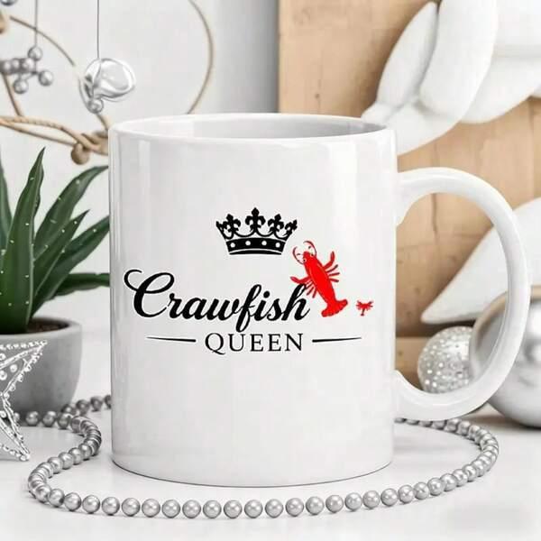 Tailorly White Ceramic 11 oz Mug - Crawfish Queen Stylized Black Crown Featuring A Bright Red Crawfish Illustration Mug