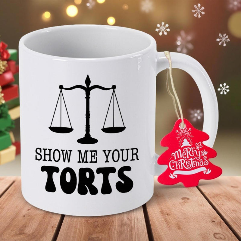 Tailorly White Ceramic 11 oz Mug - Show Me Your Torts Minimalist Black Legal Scales Of Justice Symbol On Clean White Background Balanced Scale