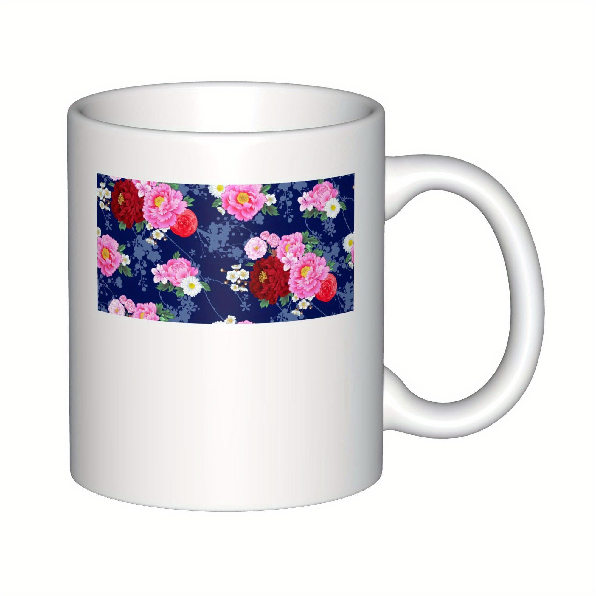 Tailorly White Ceramic 11 oz Mug - Elegant Blooming Peonies And Roses On Deep Navy Blue Background Flower