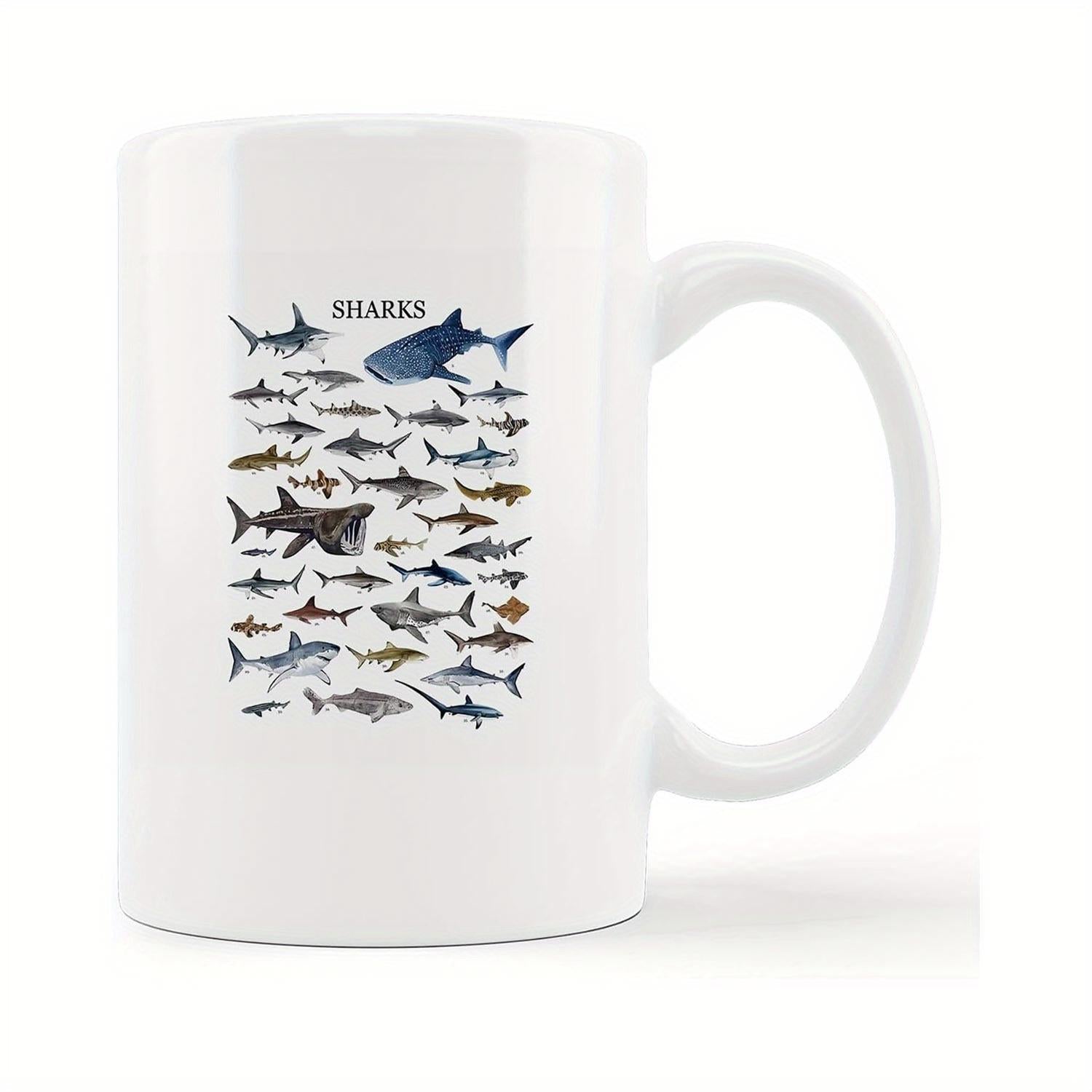 Tailorly White Ceramic 11 oz Mug - Sharks Detailed Species Collection Of Diverse Predators From The Deep Undersea Environment Shark