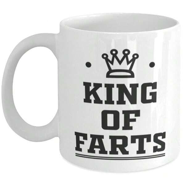 Tailorly White Ceramic 11 oz Mug - King Of Farts Sturdy Bold Lettering Below A Regal Simple Line Art Decorative Sovereign Crown