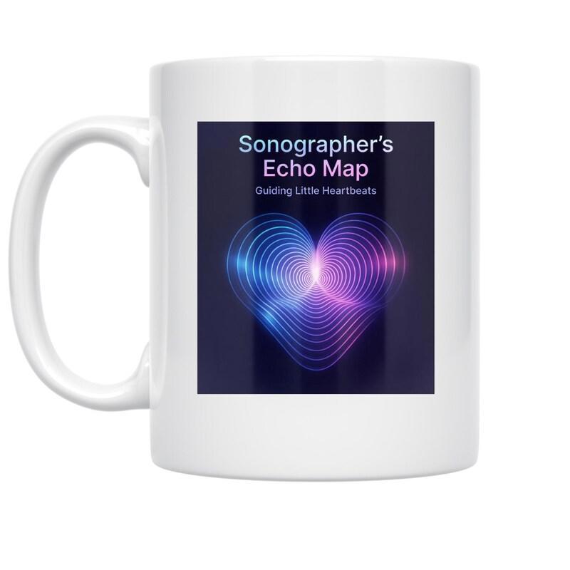 Tailorly White Ceramic 11 oz Mug - Sonographers Echo Map Guiding Little Heartbeats Glowing Blue And Purple Concentric Waves Forming A Radiant Pulsing Heart