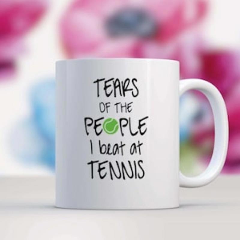 Tailorly White Ceramic 11 oz Mug - Tears Of The People I Beat At Tennis Minimalist Sporty Graphic Featuring A Vibrant Green Textured Tennis Ball