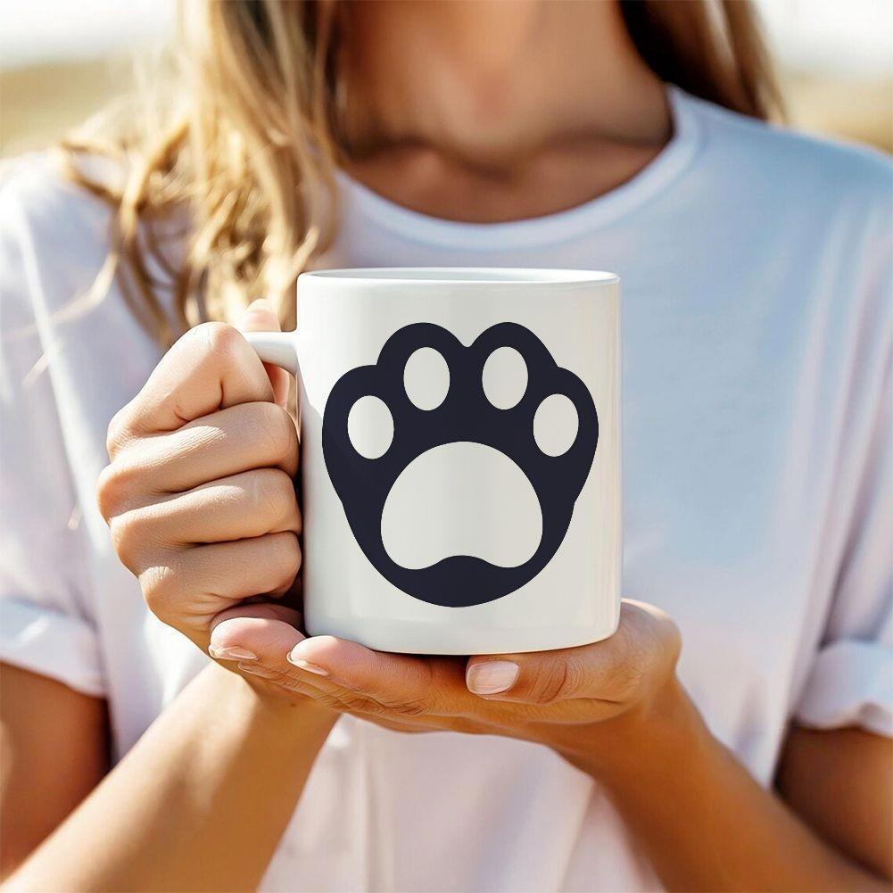 Tailorly White Ceramic 11 oz Mug - Minimalist Solid Black Design With Symmetrical Toes And Curved Sole Paw