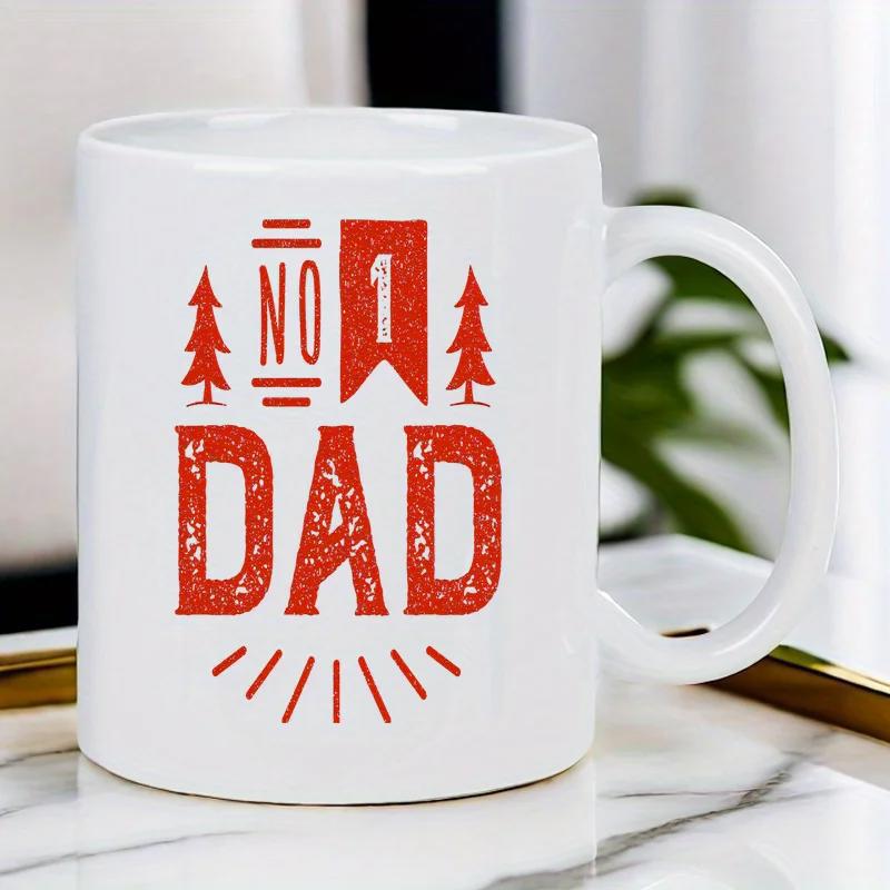 Tailorly White Ceramic 11 oz Mug - No 1 Dad Distressed Red Print With Pine Trees And Vintage Style Mug