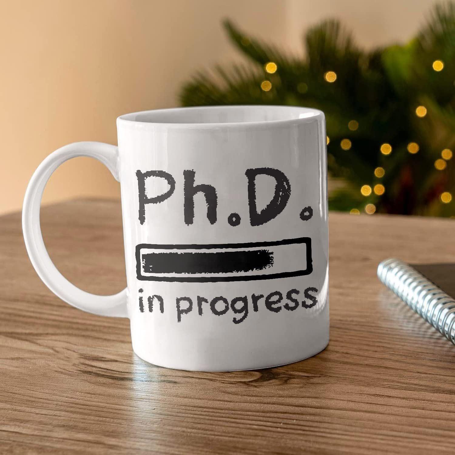 Tailorly White Ceramic 11 oz Mug - Ph D In Progress Minimalist Loading Bar Illustrating Gradual Academic Advancement And Scholarly Dedication Mug