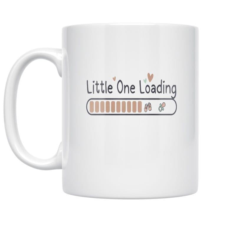Tailorly White Ceramic 11 oz Mug - Little One Loading Minimalist Progress Bar With Tiny Footprints And Cute Floating Hearts Mug
