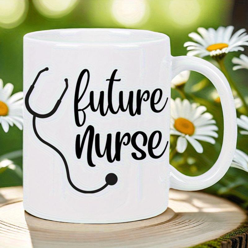Tailorly White Ceramic 11 oz Mug - Future Nurse Minimalist Black Stethoscope Graphic Printed On A Smooth