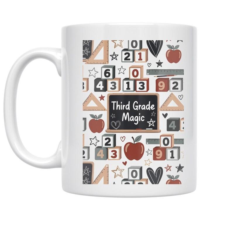 Tailorly White Ceramic 11 oz Mug - Third Grade Magic Educational Elements Featuring Red Apples Numbers And Triangles Mug