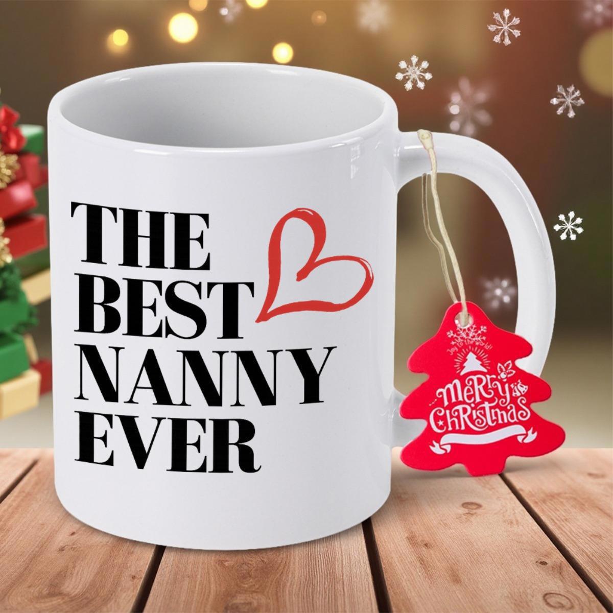 Tailorly White Ceramic 11 oz Mug - The Best Nanny Ever Minimalist Style Featuring A Single Red Hand Drawn Heart Mug