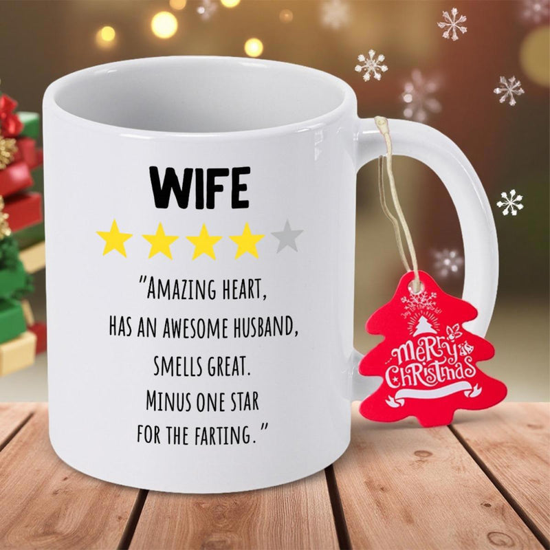 Tailorly White Ceramic 11 oz Mug - Wife Amazing Heart Has An Awesome Husband Smells Great Minus One Star For The Farting Five Stars Rating System Featuring Bold