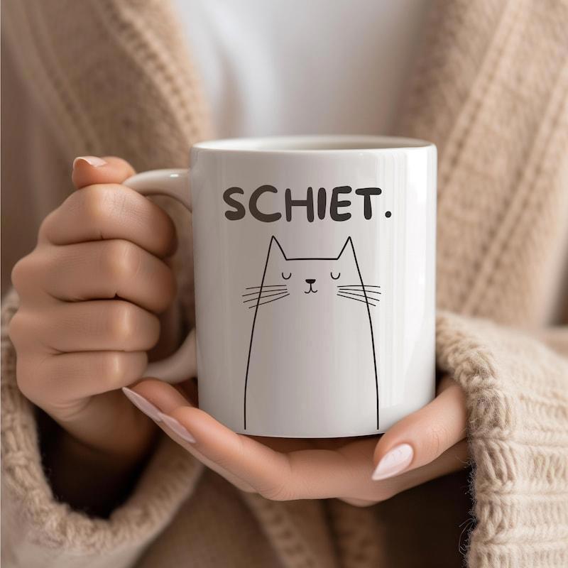 Tailorly White Ceramic 11 oz Mug - Minimalist Black Line Drawing Of A Calm Feline With Whiskers Cat